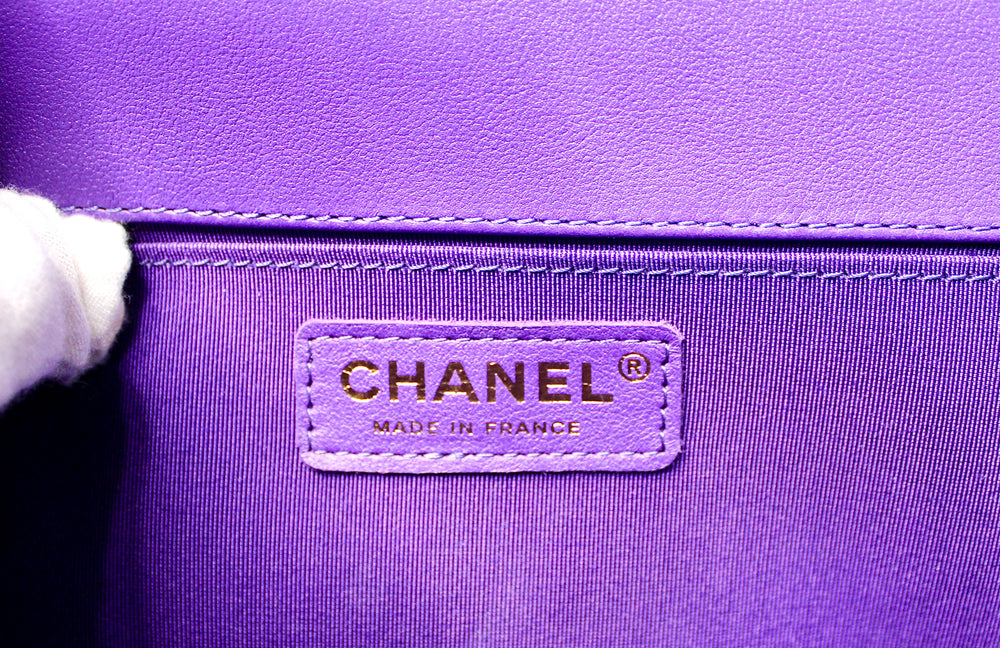 Chanel Purple Quilted Lambskin Medium Boy Handbag With Gold-Tone Hardware