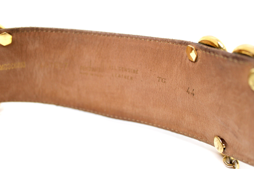 Moschino Redwall Black Leather Belt With Gold-Tone Heart Buckles circa 1980s