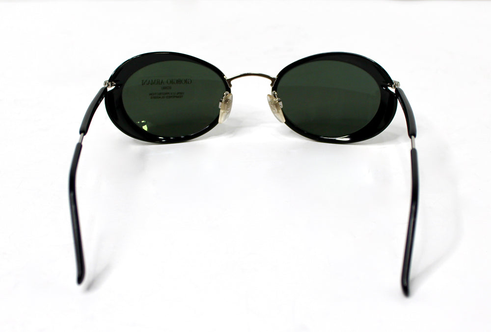 Giorgio Armani Oval Goggle Style Black & Silver-Tone Sunglasses circa 1990s