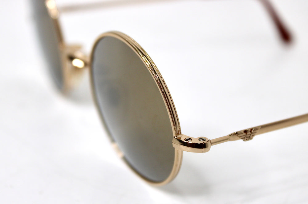 Emporio Armani Round Mirrored Lens Gold-Tone Metal Frame Sunglasses circa 1990s