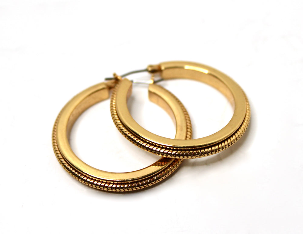 18k Gold Plated Hoop Earrings circa 1970s