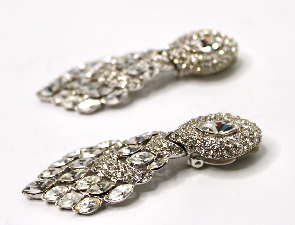 Tiffany Inspired Crystal & Chandelier Clip-On Earrings circa 1970s