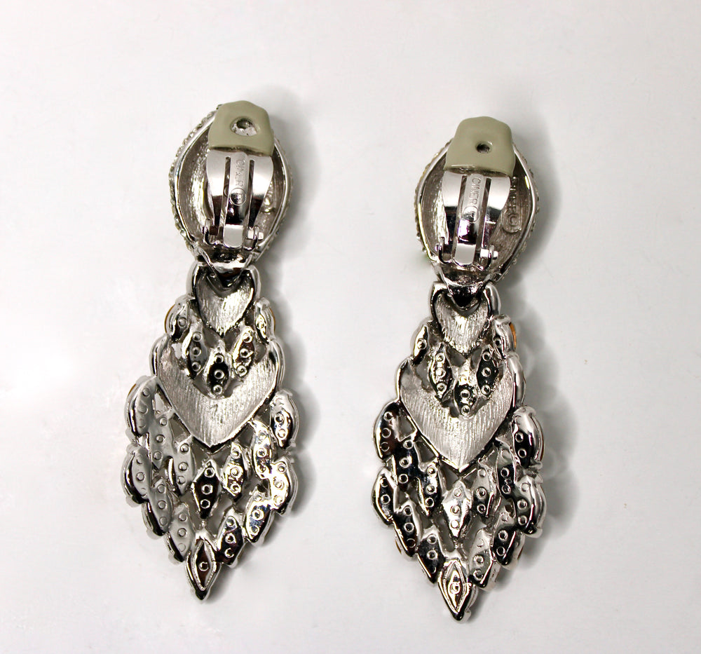Tiffany Inspired Crystal & Chandelier Clip-On Earrings circa 1970s