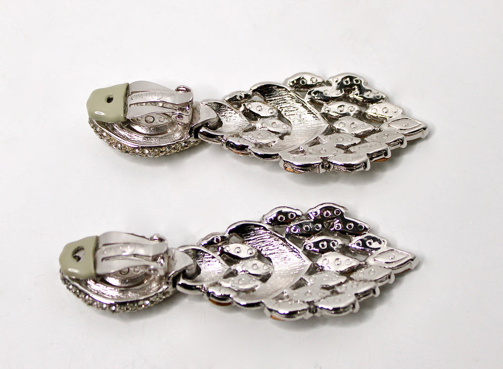 Tiffany Inspired Crystal & Chandelier Clip-On Earrings circa 1970s