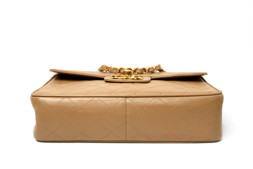Chanel Large Beige Quilted Lambskin Single Flap Handbag circa 1994-96