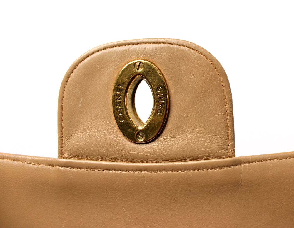 Chanel Large Beige Quilted Lambskin Single Flap Handbag circa 1994-96