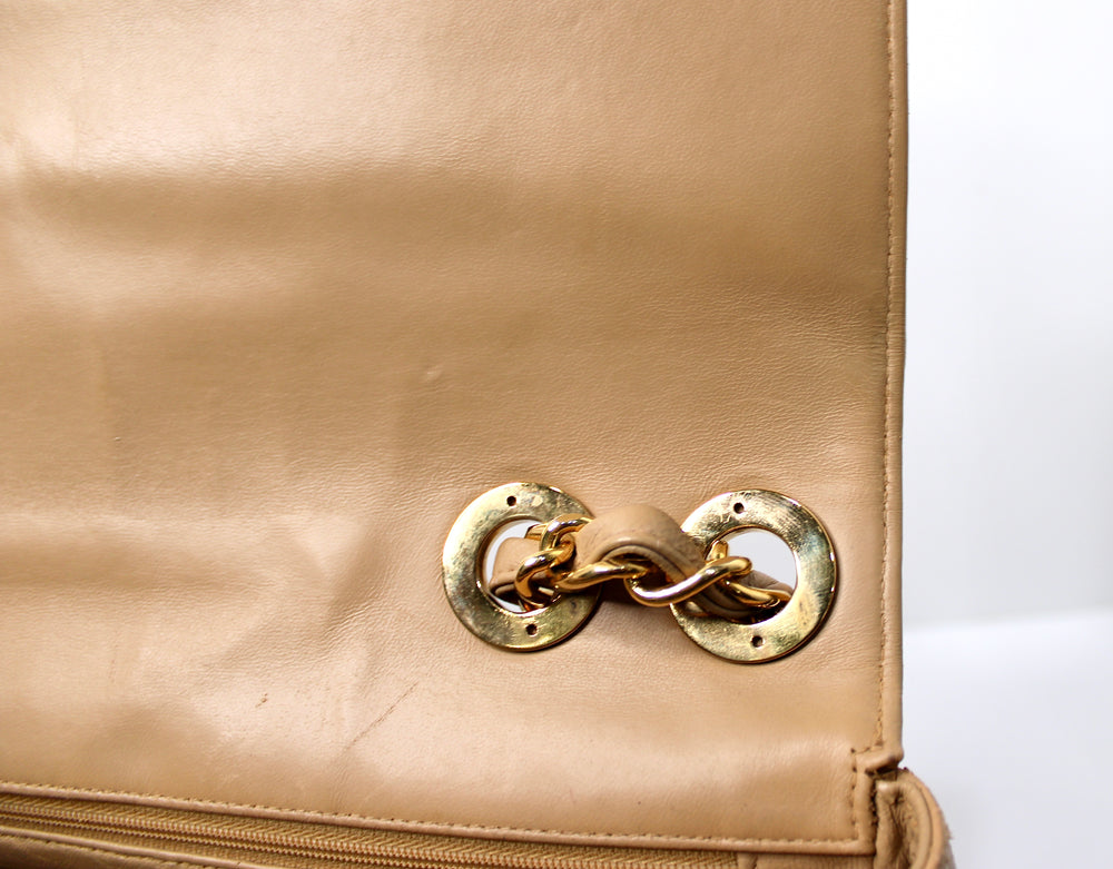 Chanel Large Beige Quilted Lambskin Single Flap Handbag circa 1994-96