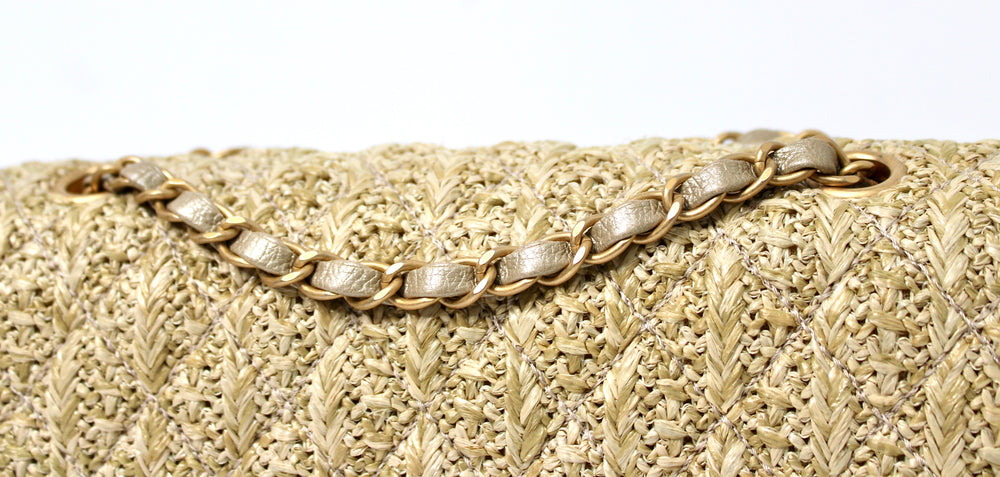 Chanel Beige Quilted Raffia Classic Double Flap Handbag circa 2017