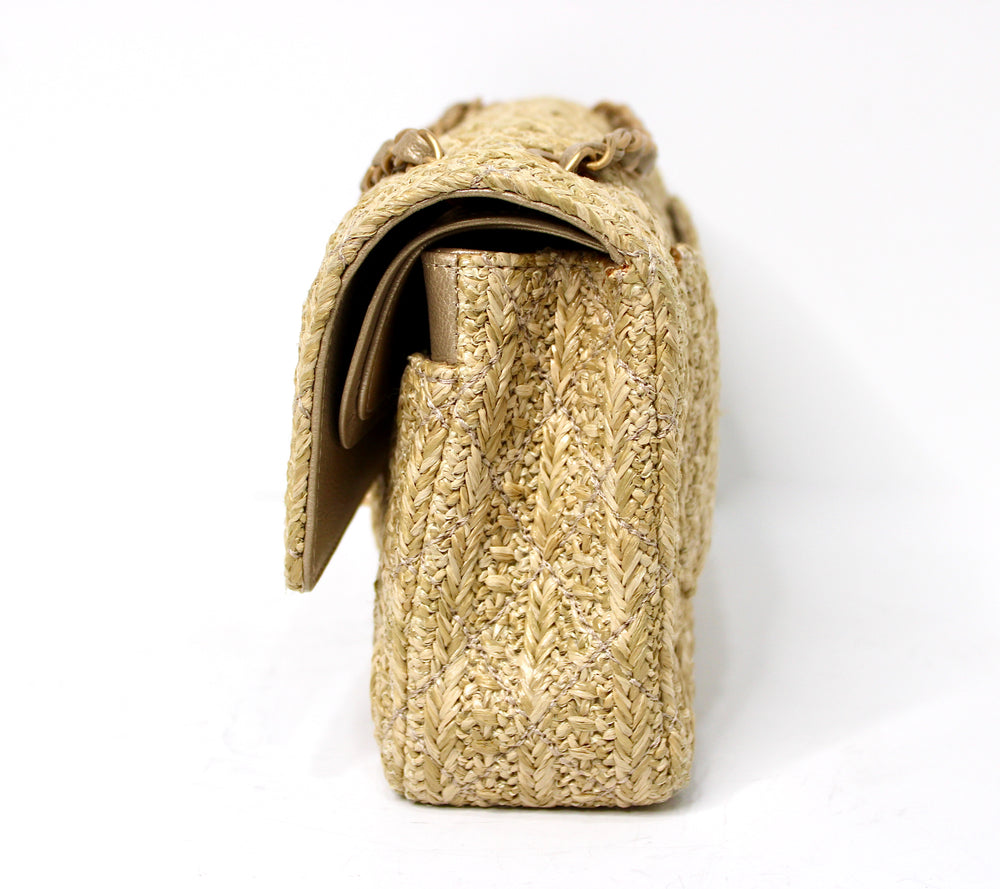 Chanel Beige Quilted Raffia Classic Double Flap Handbag circa 2017
