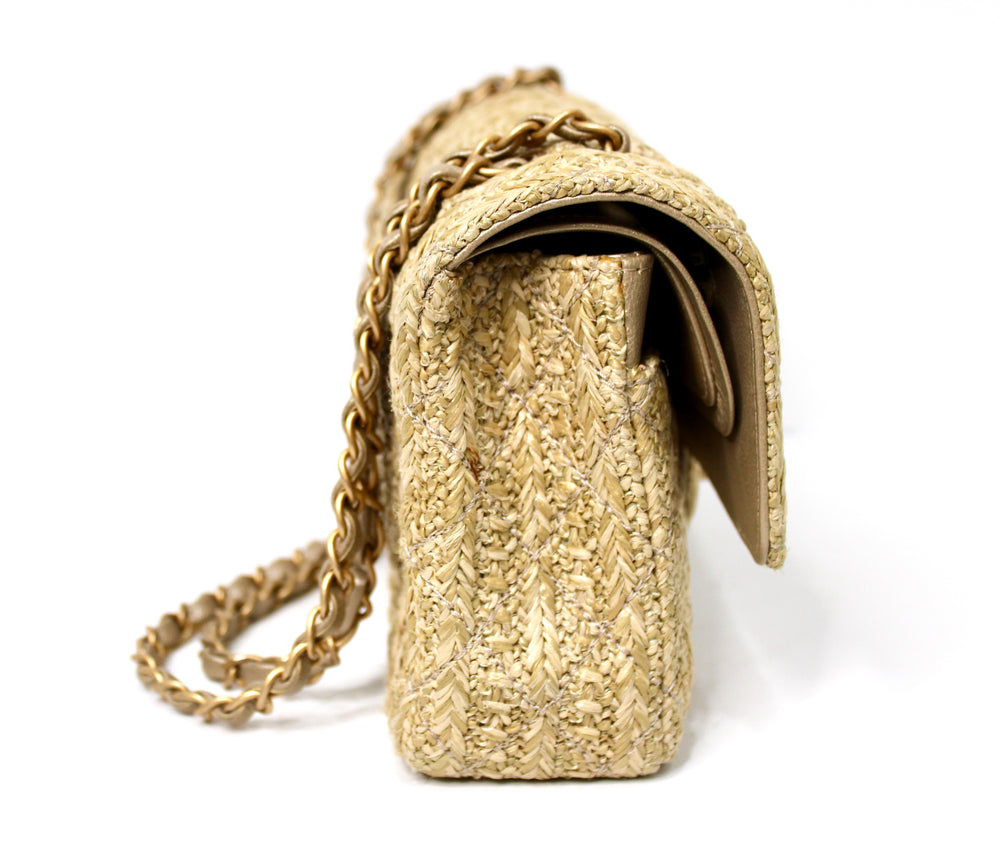 Chanel Beige Quilted Raffia Classic Double Flap Handbag circa 2017