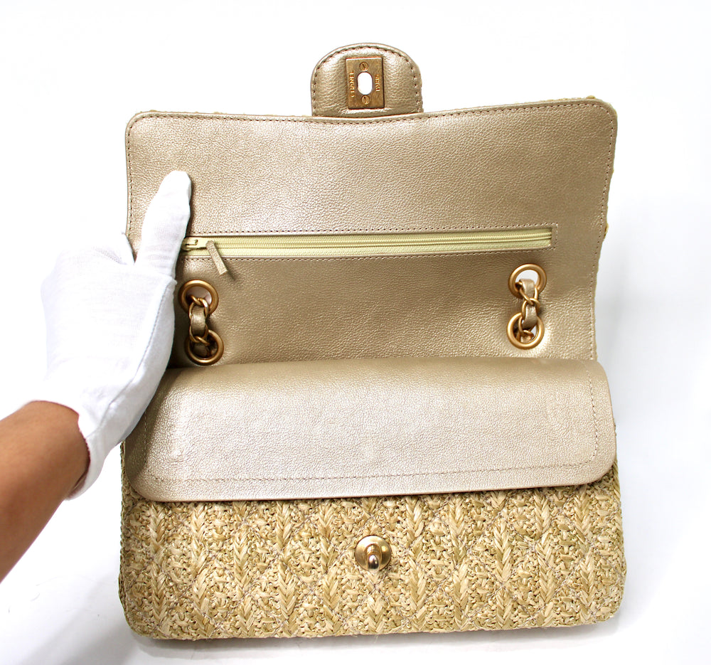 Chanel Beige Quilted Raffia Classic Double Flap Handbag circa 2017