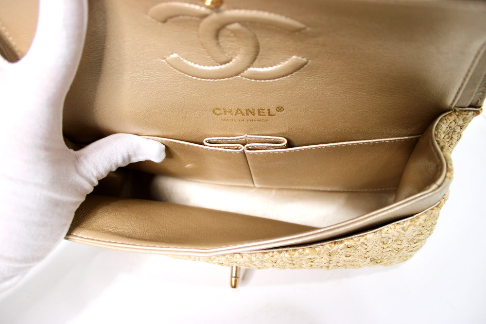 Chanel Beige Quilted Raffia Classic Double Flap Handbag circa 2017