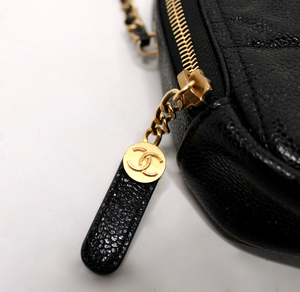 Chanel Black Quilted Caviar Leather Diamond Crossbody Handbag circa 2020