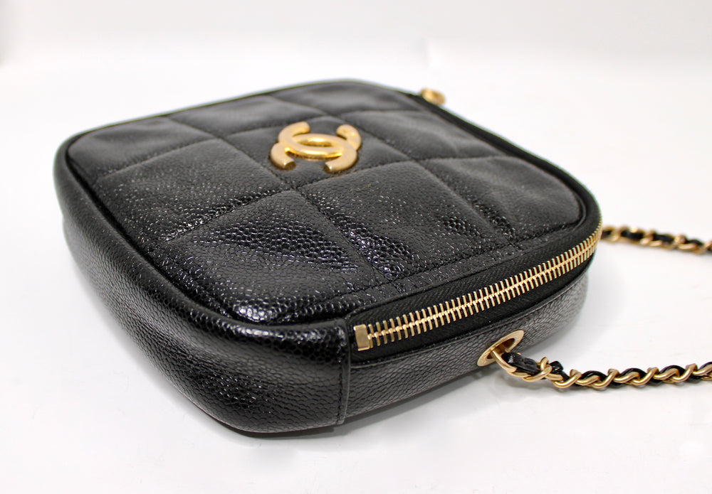 Chanel Black Quilted Caviar Leather Diamond Crossbody Handbag circa 2020