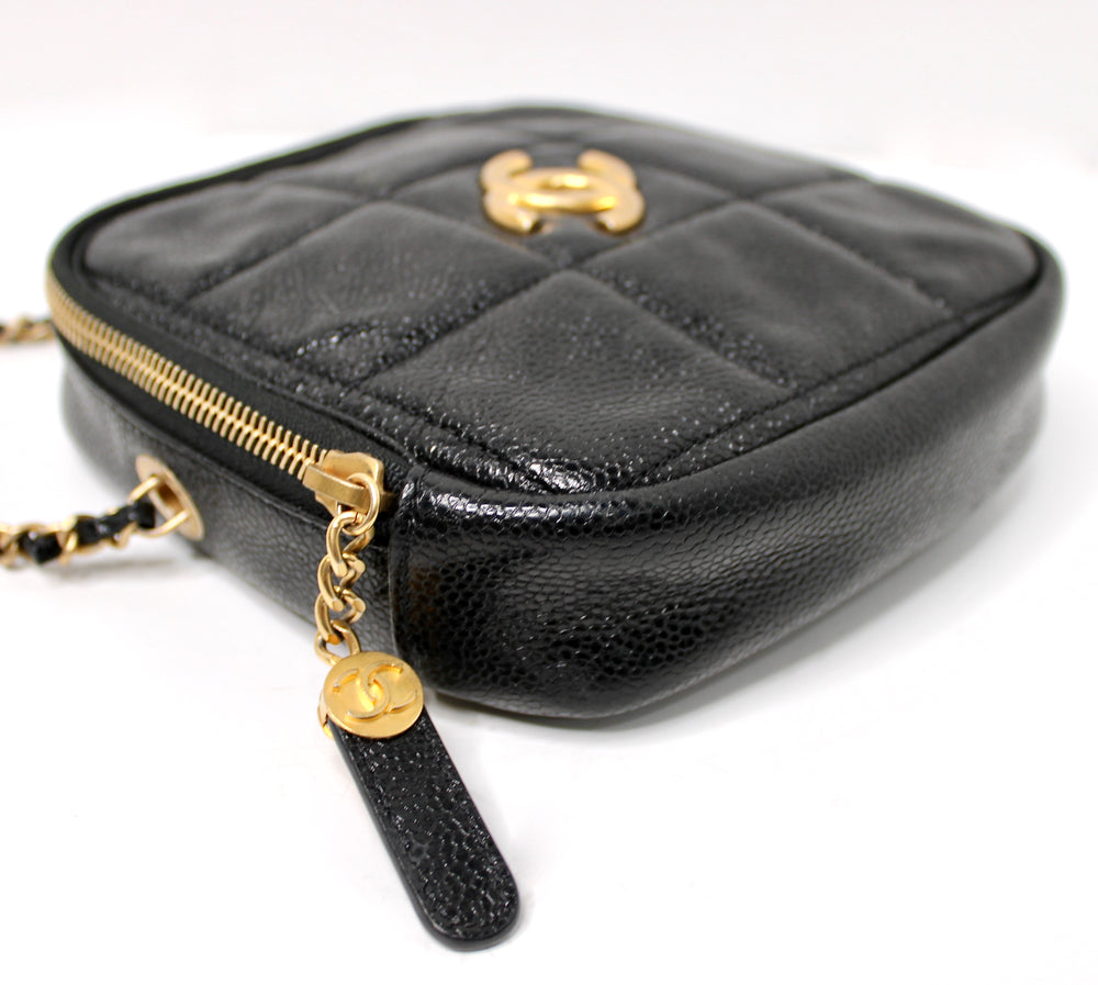 Chanel Black Quilted Caviar Leather Diamond Crossbody Handbag circa 2020