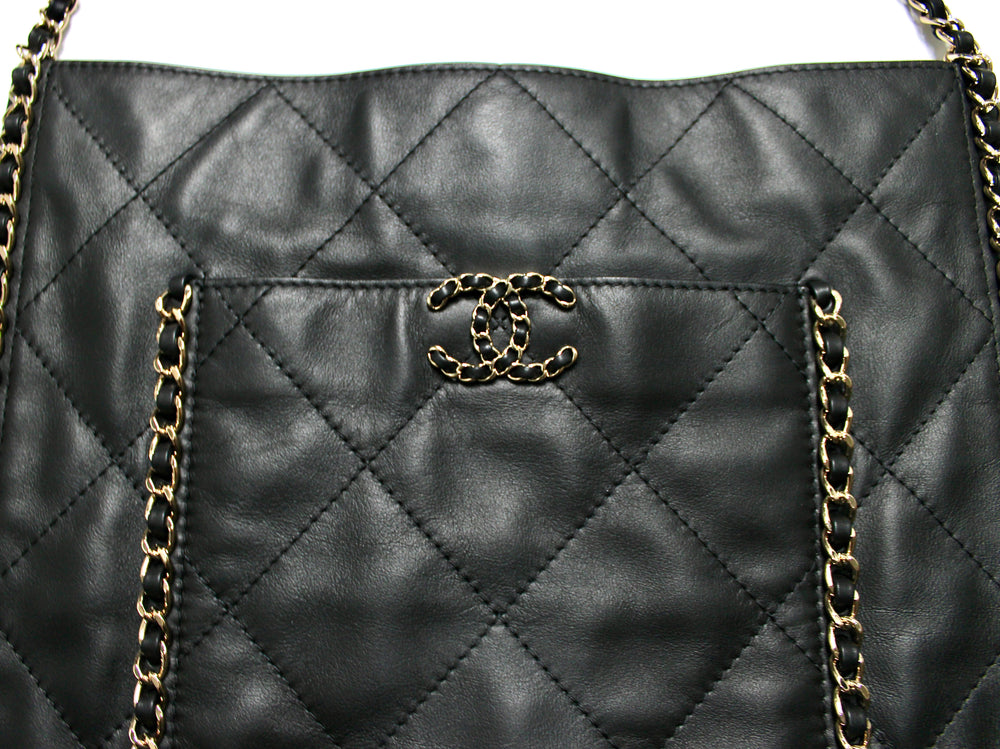 Chanel Black Quilted Calfskin Fringe Flat Tote Bag