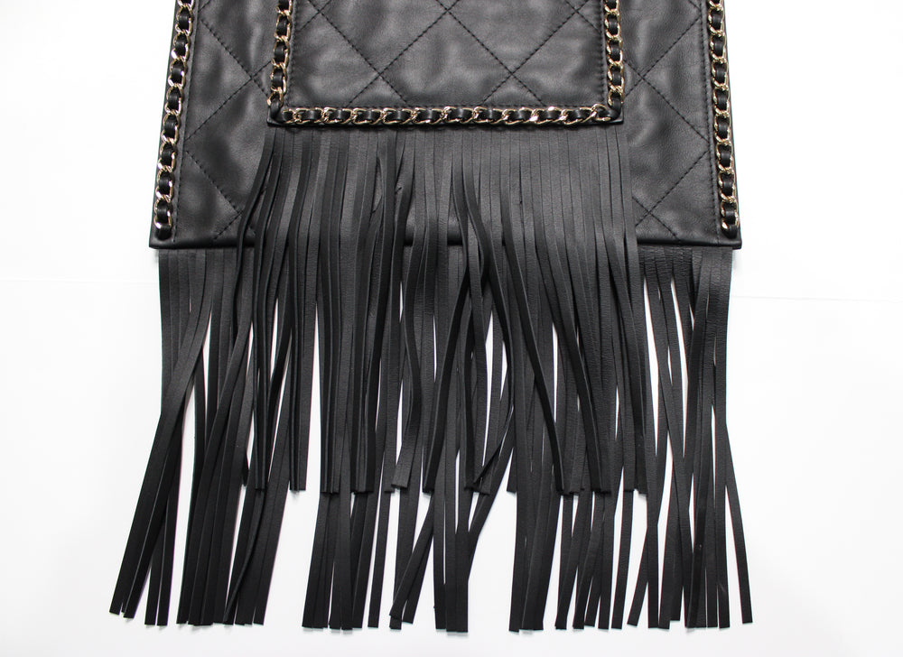 Chanel Black Quilted Calfskin Fringe Flat Tote Bag