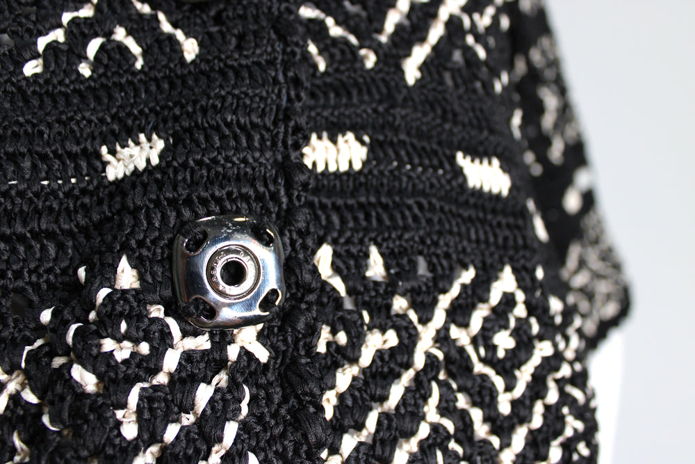 Oscar De La Renta Black & White Crochet Cropped Half-Sleeve Jacket