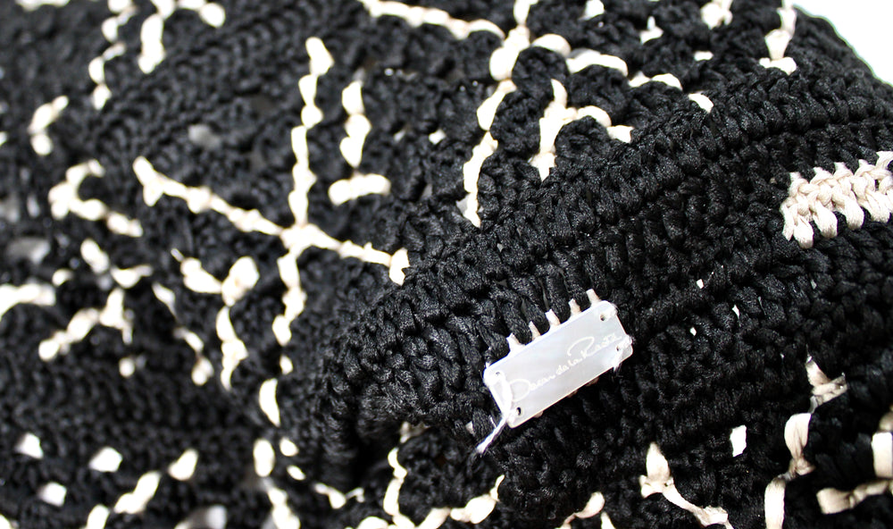 Oscar De La Renta Black & White Crochet Cropped Half-Sleeve Jacket