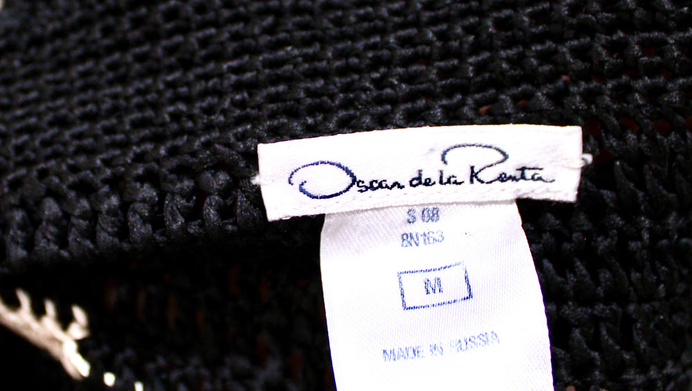 Oscar De La Renta Black & White Crochet Cropped Half-Sleeve Jacket