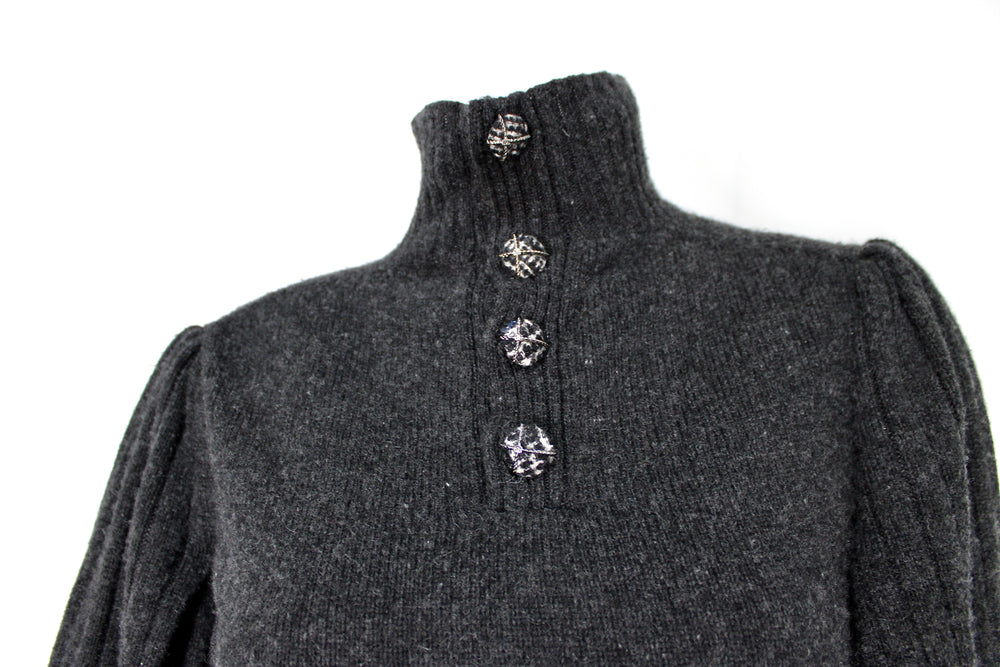 Chanel Dark Grey Cashmere Turtleneck Dress With Cage Sleeves circa 2007
