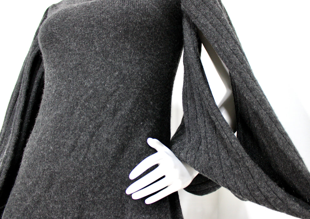 Chanel Dark Grey Cashmere Turtleneck Dress With Cage Sleeves circa 2007