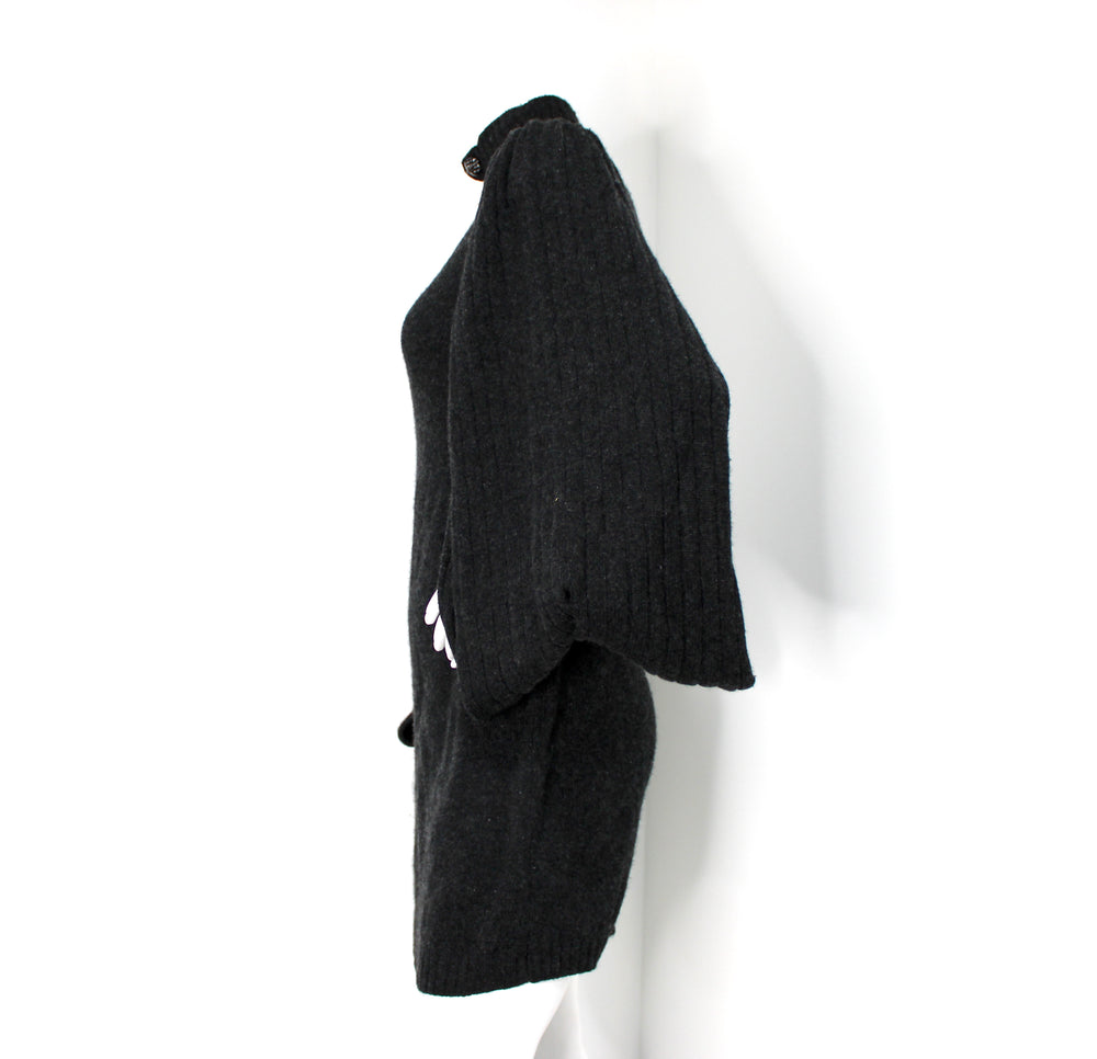 Chanel Dark Grey Cashmere Turtleneck Dress With Cage Sleeves circa 2007