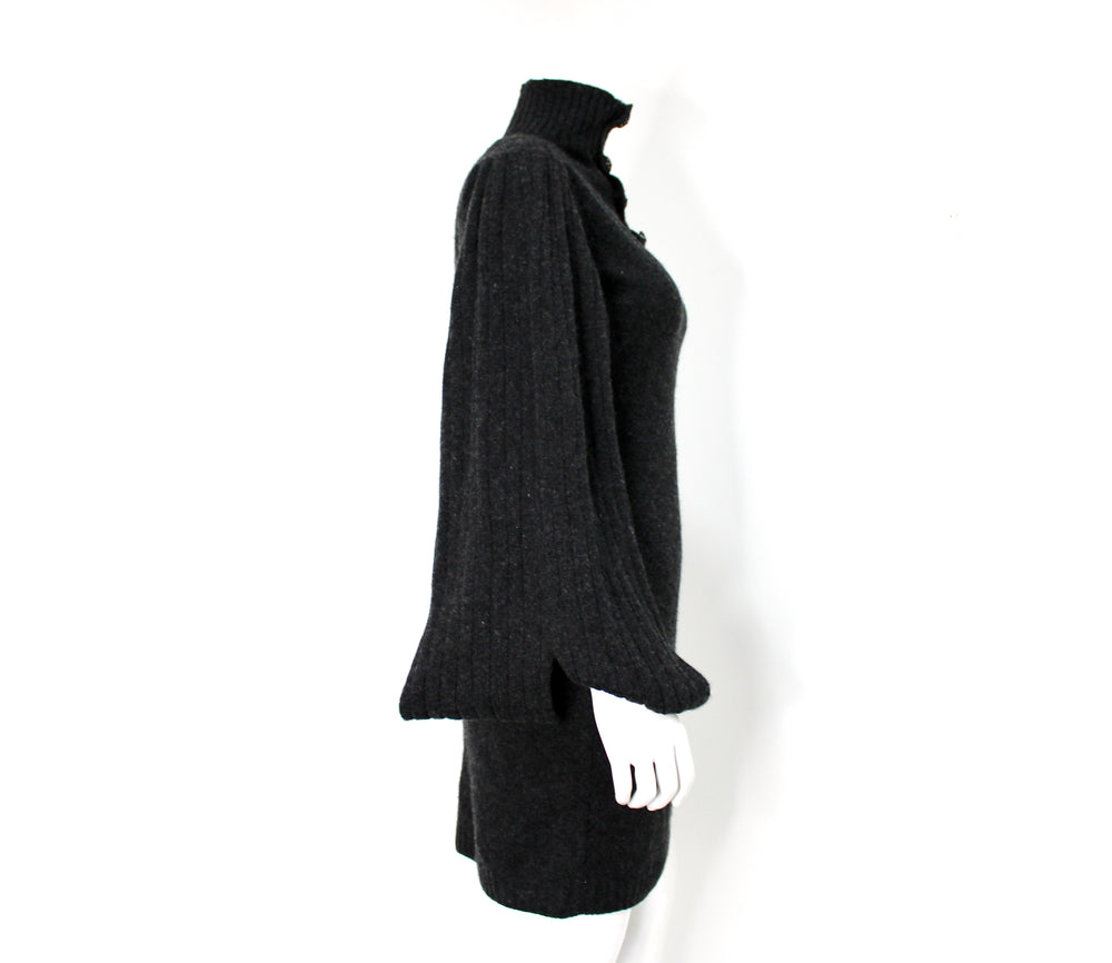 Chanel Dark Grey Cashmere Turtleneck Dress With Cage Sleeves circa 2007