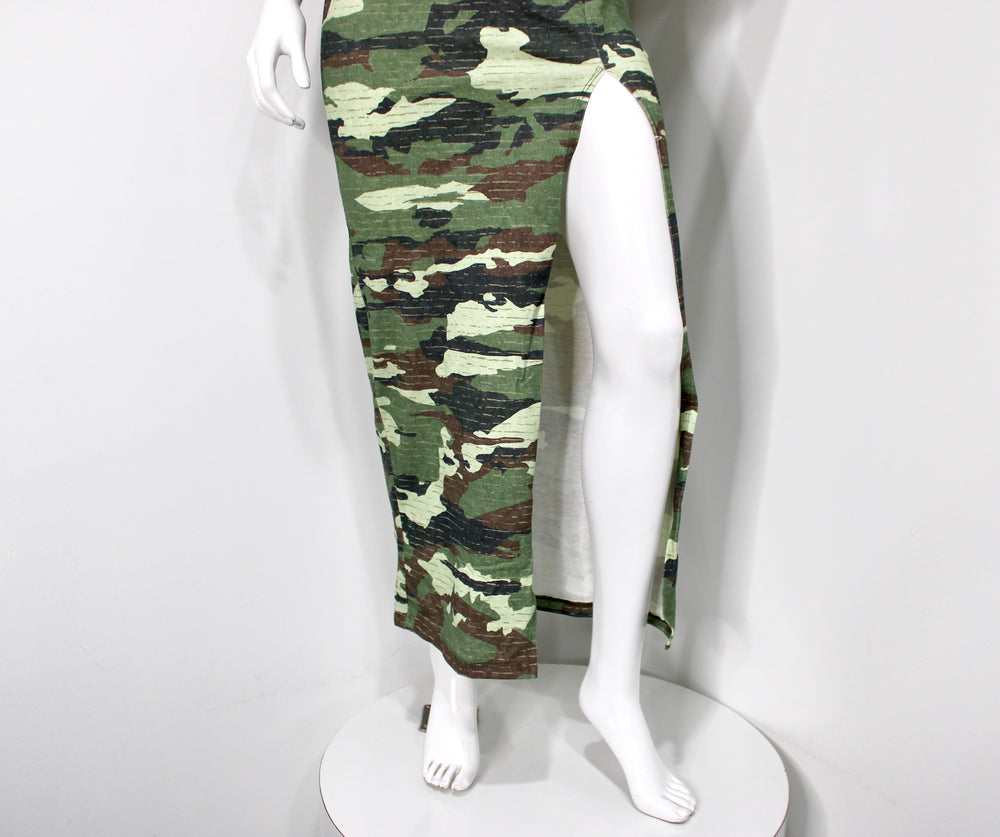 Acne Studios Camouflage Print Cotton Maxi Dress With High-Slit