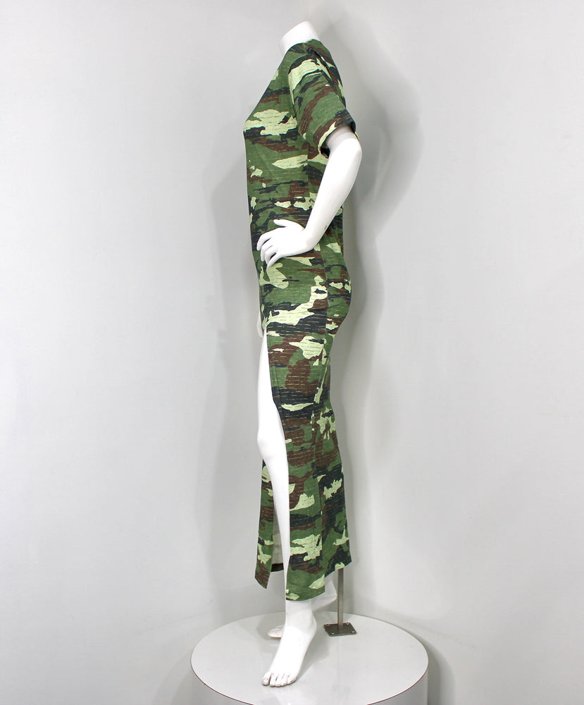 Acne Studios Camouflage Print Cotton Maxi Dress With High-Slit