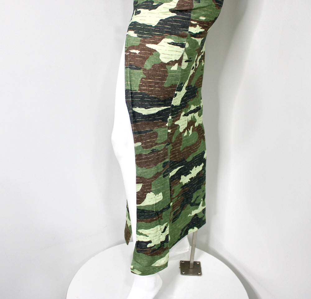 Acne Studios Camouflage Print Cotton Maxi Dress With High-Slit