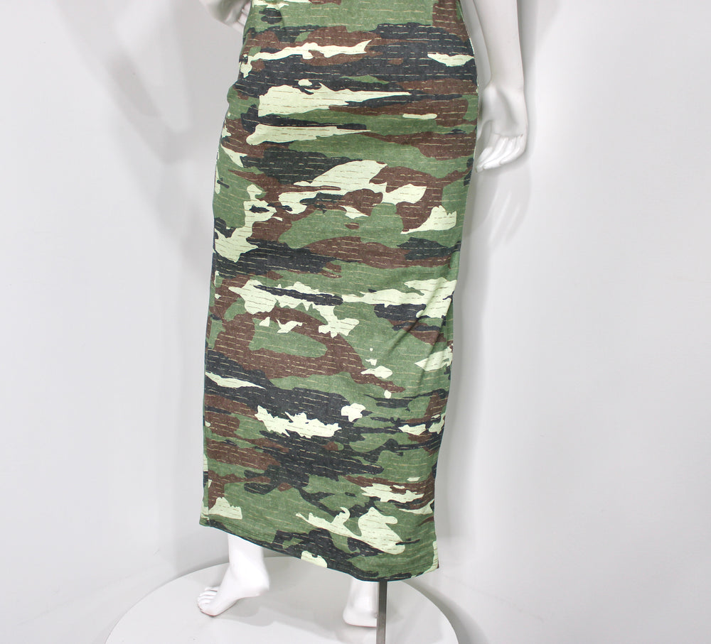 Acne Studios Camouflage Print Cotton Maxi Dress With High-Slit