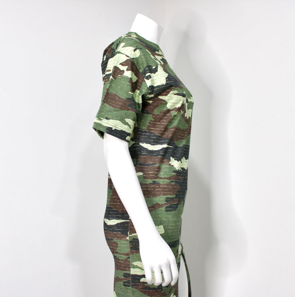 Acne Studios Camouflage Print Cotton Maxi Dress With High-Slit