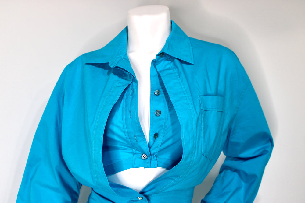 Jacquemus Blue La Robe Baunhiha Layered Cutout Mini Shirt Dress