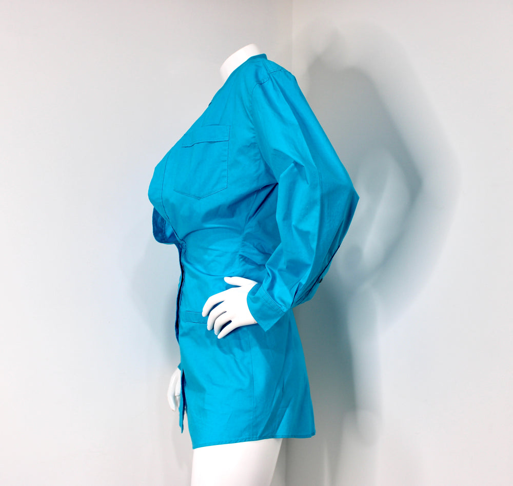 Jacquemus Blue La Robe Baunhiha Layered Cutout Mini Shirt Dress