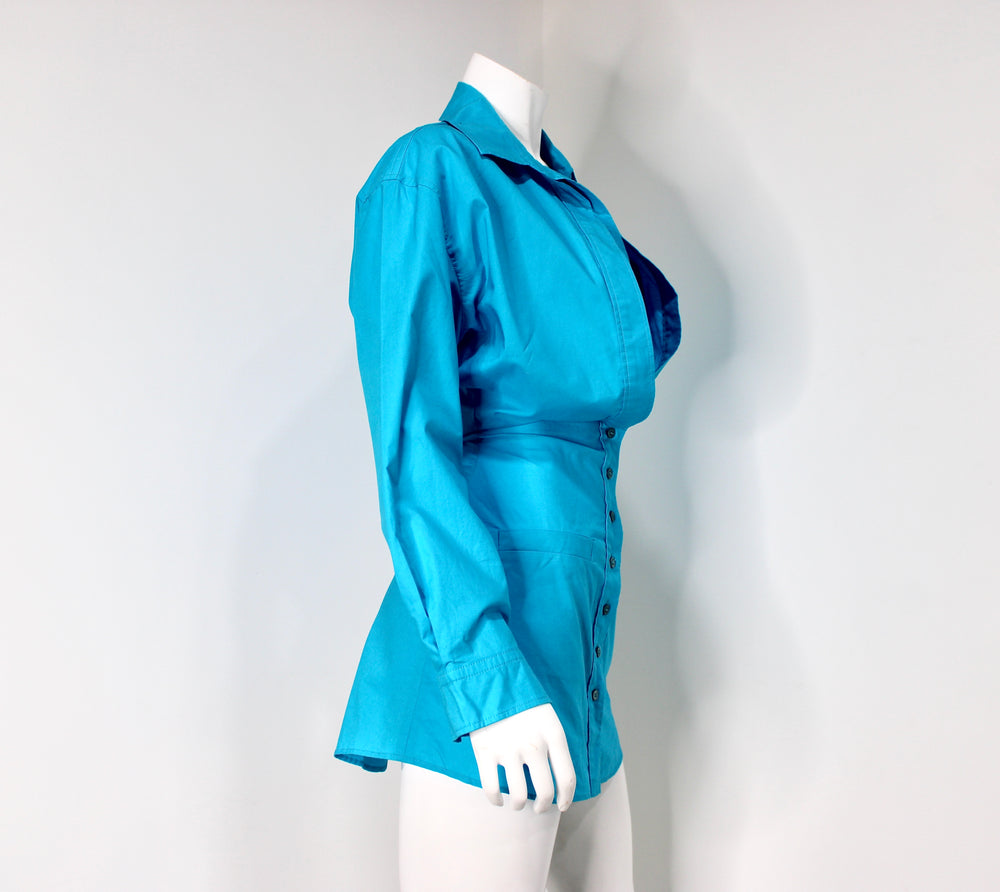 Jacquemus Blue La Robe Baunhiha Layered Cutout Mini Shirt Dress