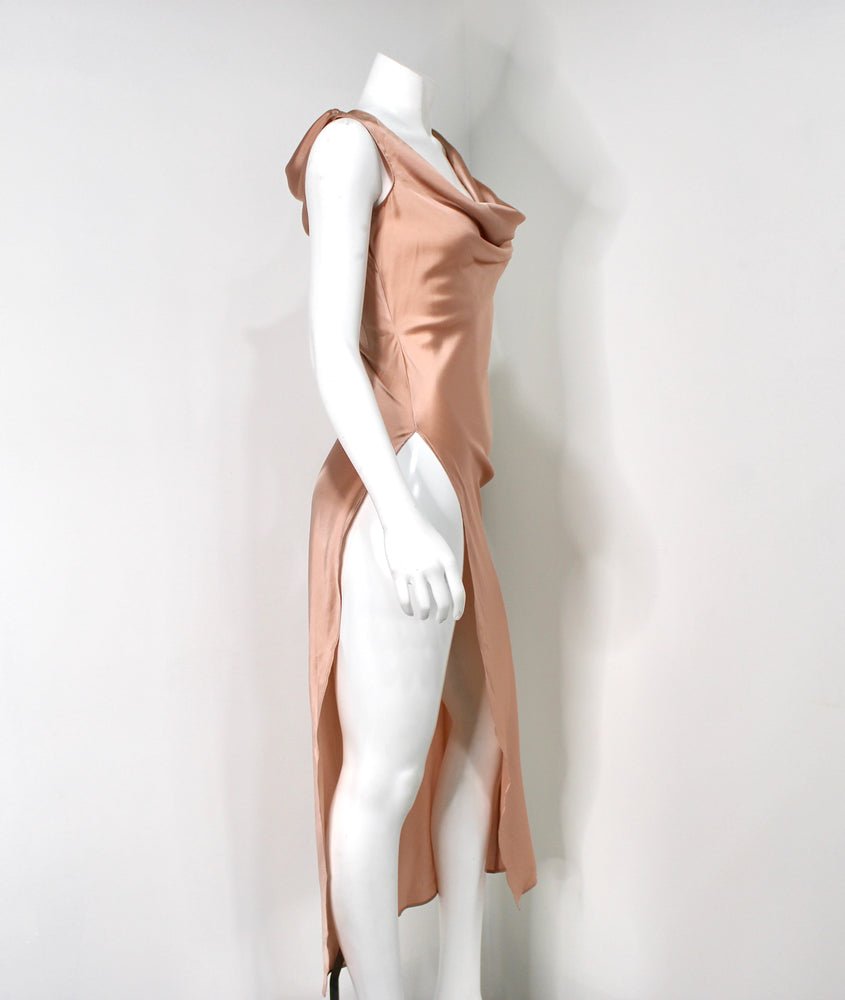 Mother Of All Pale Pink Venus Cowl Neck High-Slit Sleeveless Dress