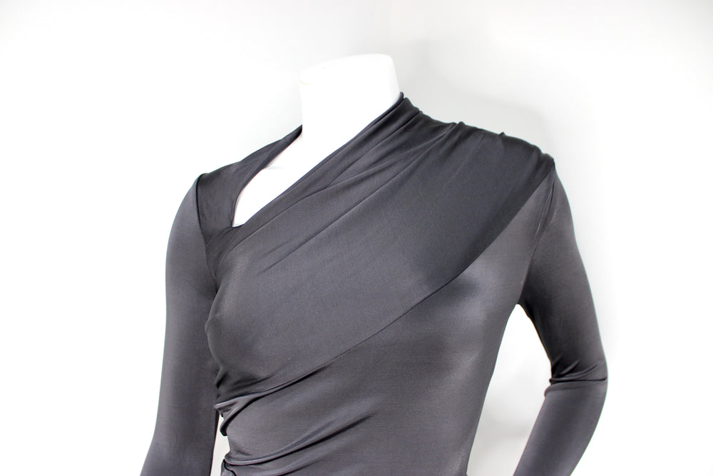 Et Ochs Grey Mackenzie Asymmetrical Neck Long-Sleeve Mini Dress