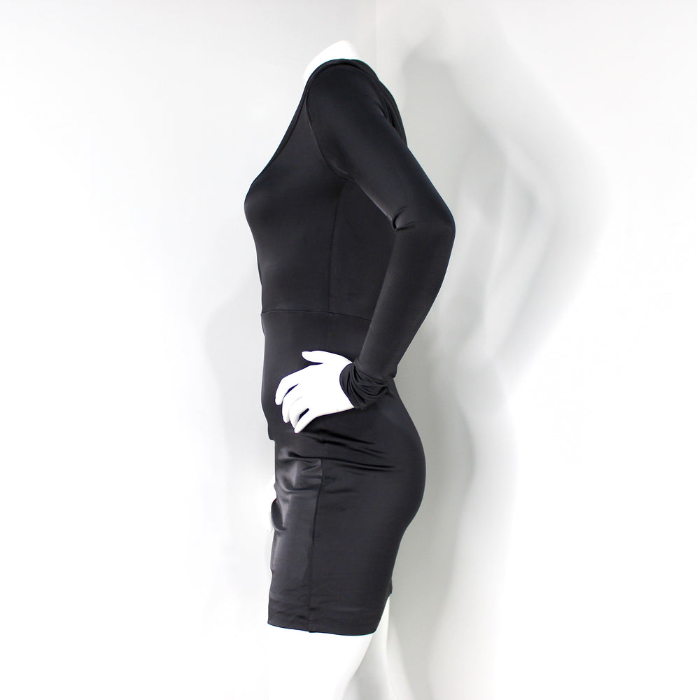 Et Ochs Grey Mackenzie Asymmetrical Neck Long-Sleeve Mini Dress