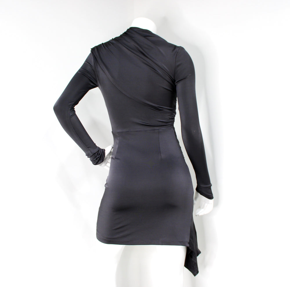 Et Ochs Grey Mackenzie Asymmetrical Neck Long-Sleeve Mini Dress