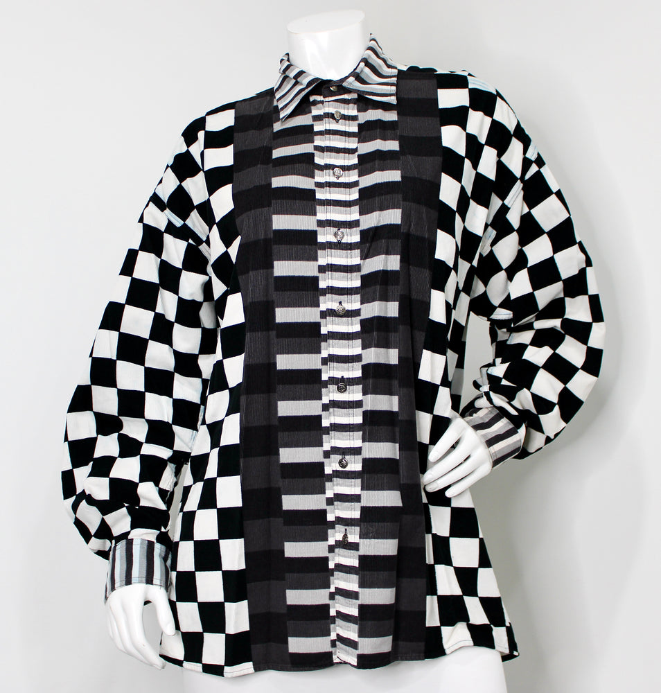 versace jeans couture dress shirt Corduroy Geometric Print Button-Up circa 1990s Camp collar Short sleeves Color:Duskyblue Black Semi Formal Dresses formal dog dress