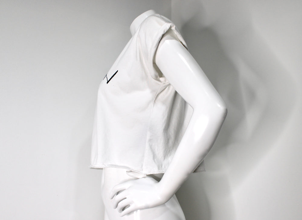 Balmain White & Black Graffiti Style Cotton Cropped T-Shirt