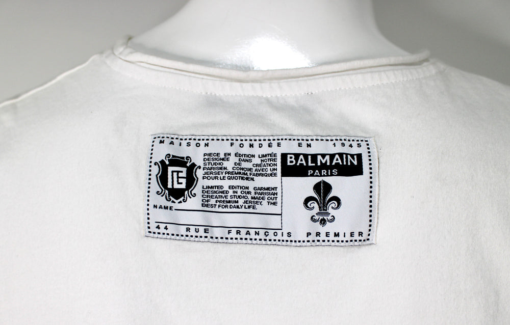 Balmain White & Black Graffiti Style Cotton Cropped T-Shirt