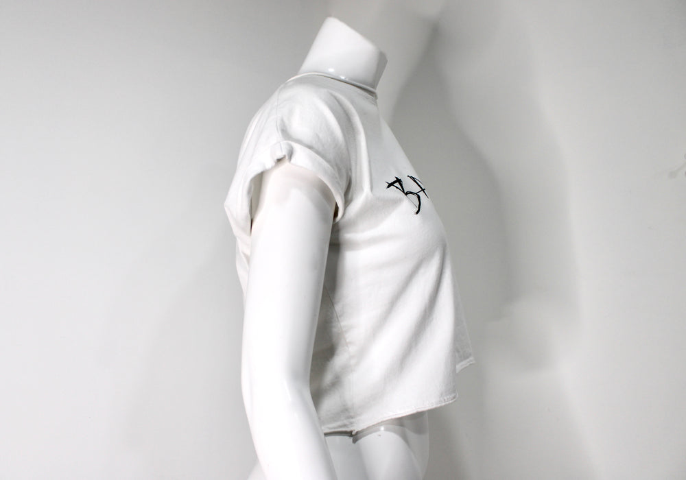 Balmain White & Black Graffiti Style Cotton Cropped T-Shirt