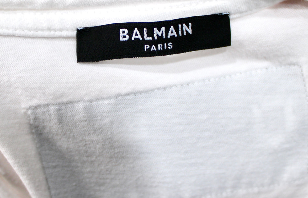 Balmain White & Black Graffiti Style Cotton Cropped T-Shirt