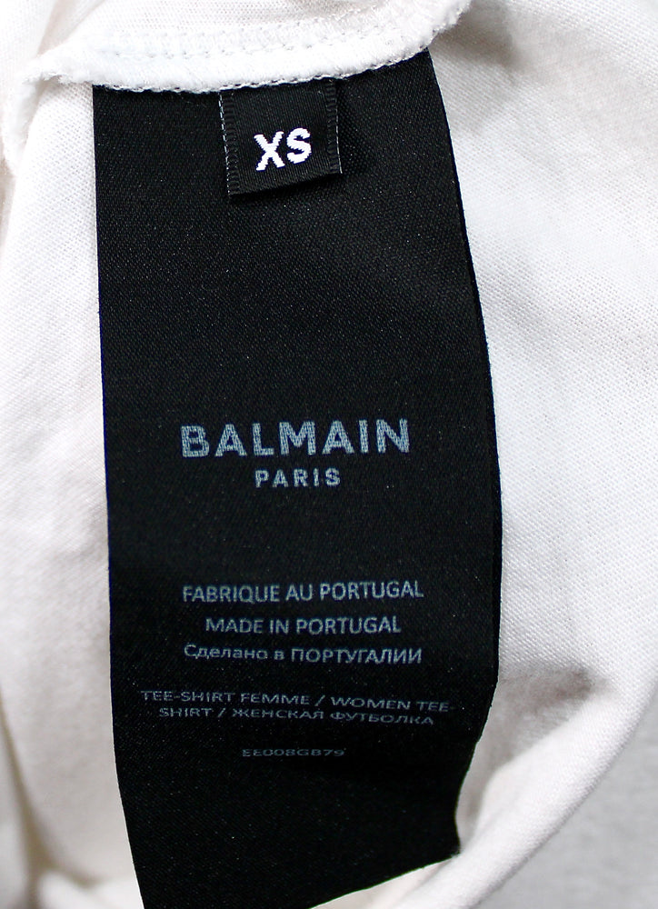 Balmain White & Black Graffiti Style Cotton Cropped T-Shirt