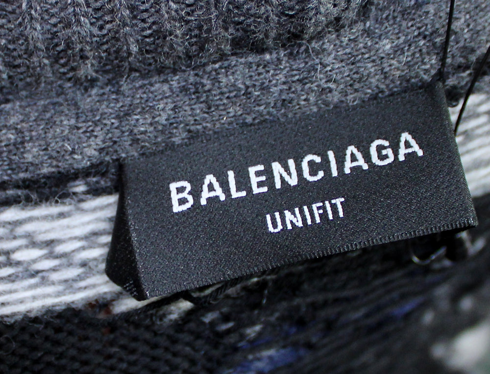 Balenciaga Grey Destroyed Fair Isle Virgin Wool Blend Sweater