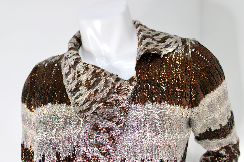Oscar De La Renta Bronze Silk Knit Wrap Cardigan