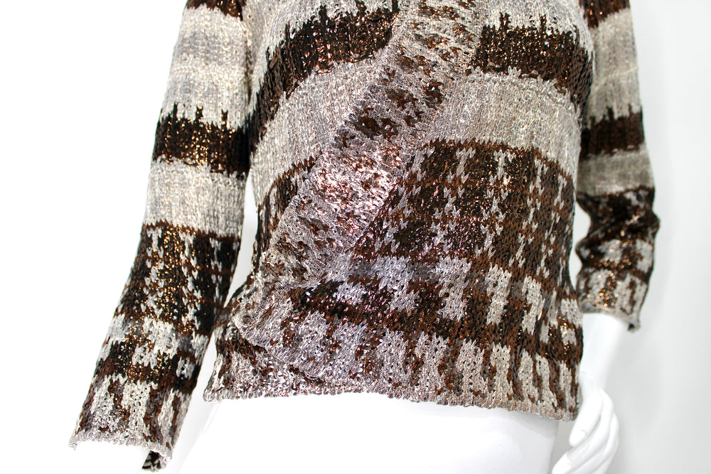 Oscar De La Renta Bronze Silk Knit Wrap Cardigan