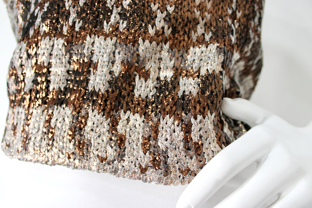 Oscar De La Renta Bronze Silk Knit Wrap Cardigan